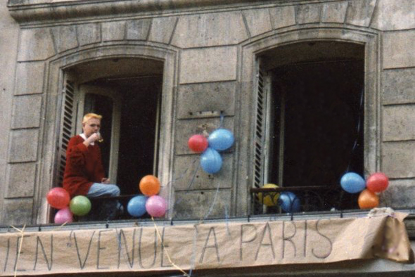 Yours truly in Paris, 1985 Paul sipping real Champagne in a Paris apartment